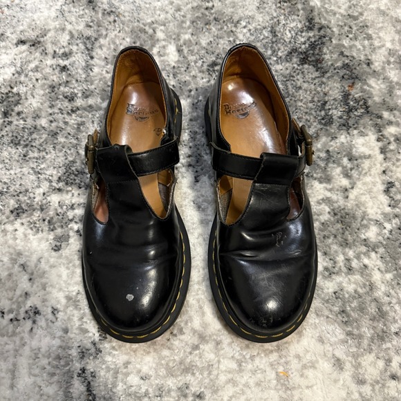 Dr. Martens Polley Black Smooth Leather T-Bar Mary Jane Shoes Womens 8 AW004 - Picture 2 of 6